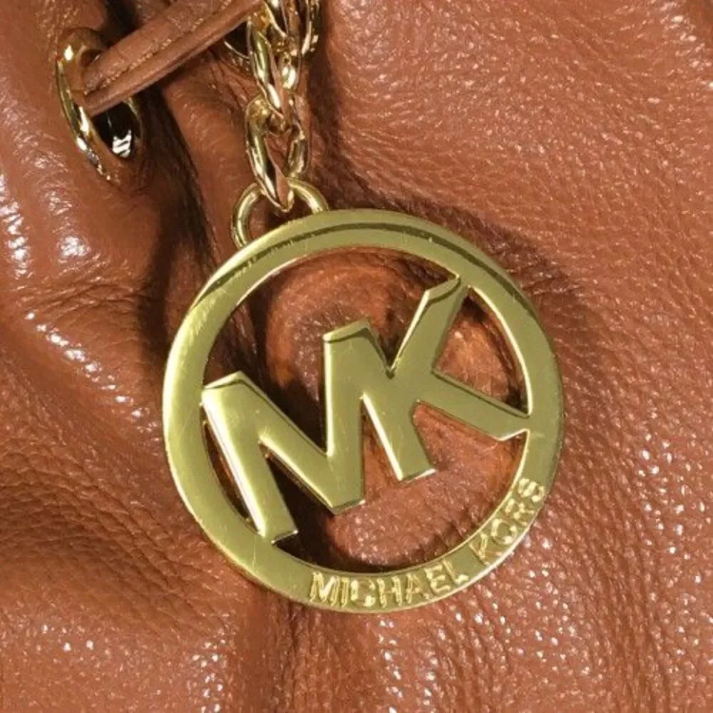Michael Kors Luggage Brown Leather Camden Drawstring Shoulder Bag Purse Tote
